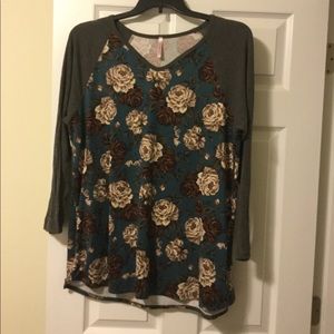Cool Melon stretchy top, floral and gray design